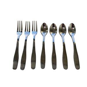 Cambridge Demitisse Stainless Steel Flatware Set Of 7 Salad Forks Spoons Silver